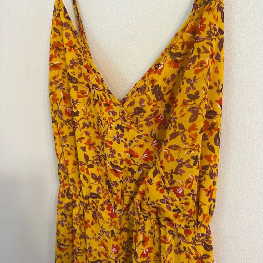 JustFab Floral Wrap Maxi Dress in Yellow with Crossed Spaghetti Straps Sz Medium